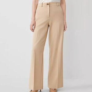 Ann Taylor The Perfect Wide-Leg Pants Curvy Fit Size 8 "Baguette" Beige Pockets